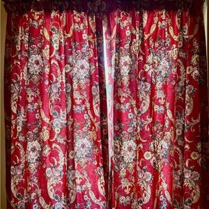 HTF Vintage Ralph Lauren Danielle Marseilles Drapes 1 Panel Red Floral 86x40